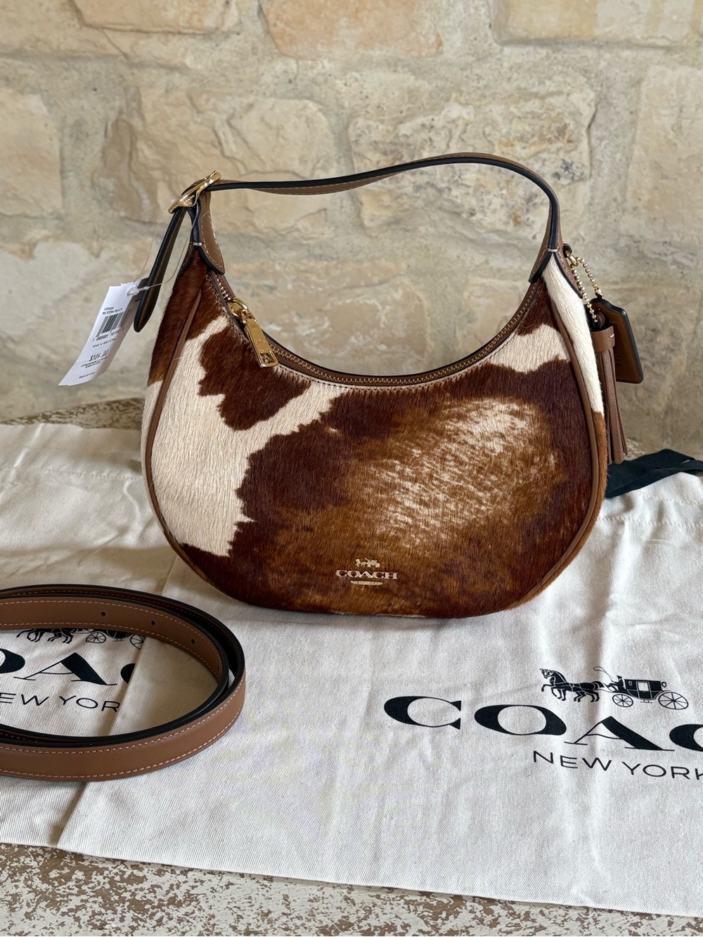 Coach Brown and White Cowhide Hobo Shoulder Bag